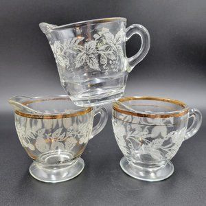 Vintage Creamers Frosted Grape & Leaf Gold Set Of 3 Creamer Syrup Condiment